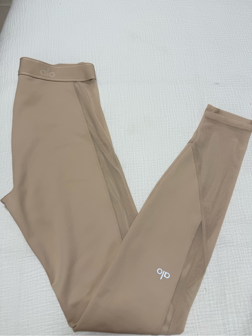 ALO Yoga Tan Mesh-Panel Performance Leggings
